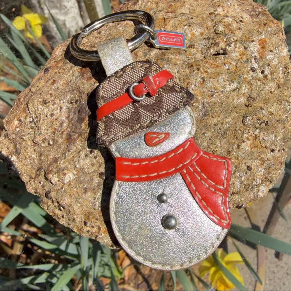 Coach Vintage Snowman Leather Keychain Bag Charm Signature Canvas Holiday Charm